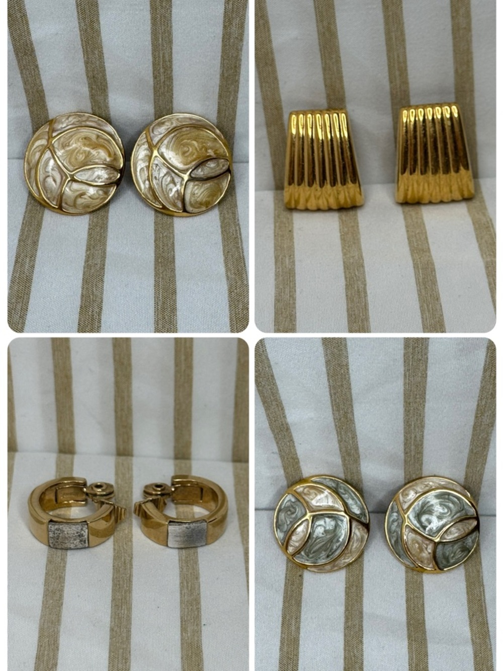 4 Pair Bundle Vintage Monet Gold-Plated Clip On Earrings